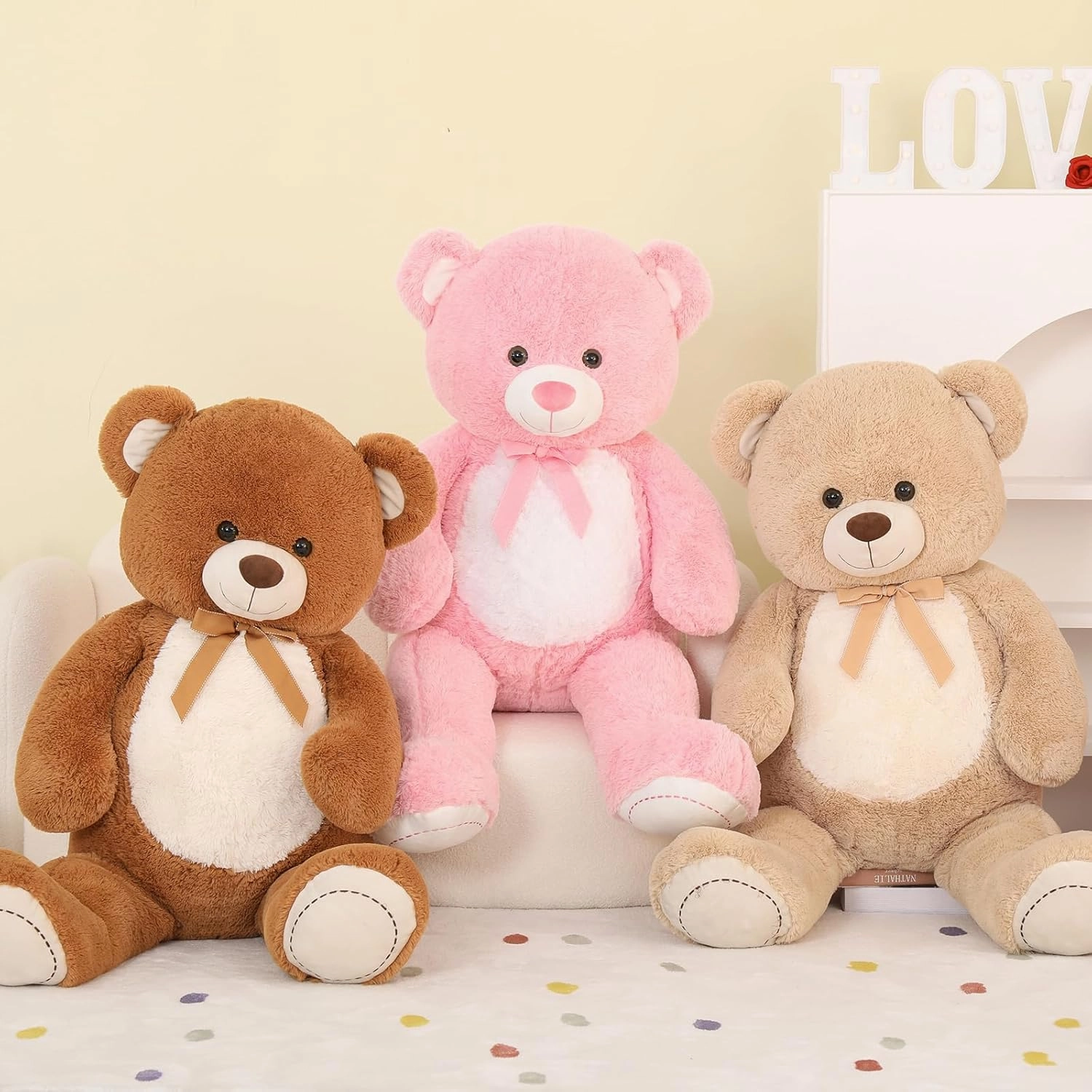 MorisMos Giant Teddy Bear Stuffed Animal 4 Feet,51 in Large Pink Bear for Girlfriend Boyfriend Wife Mom Fiancée Valentine's Gift,Big Bear Plush for Kid Birthday Christmas Baby Shower Decor,Pink