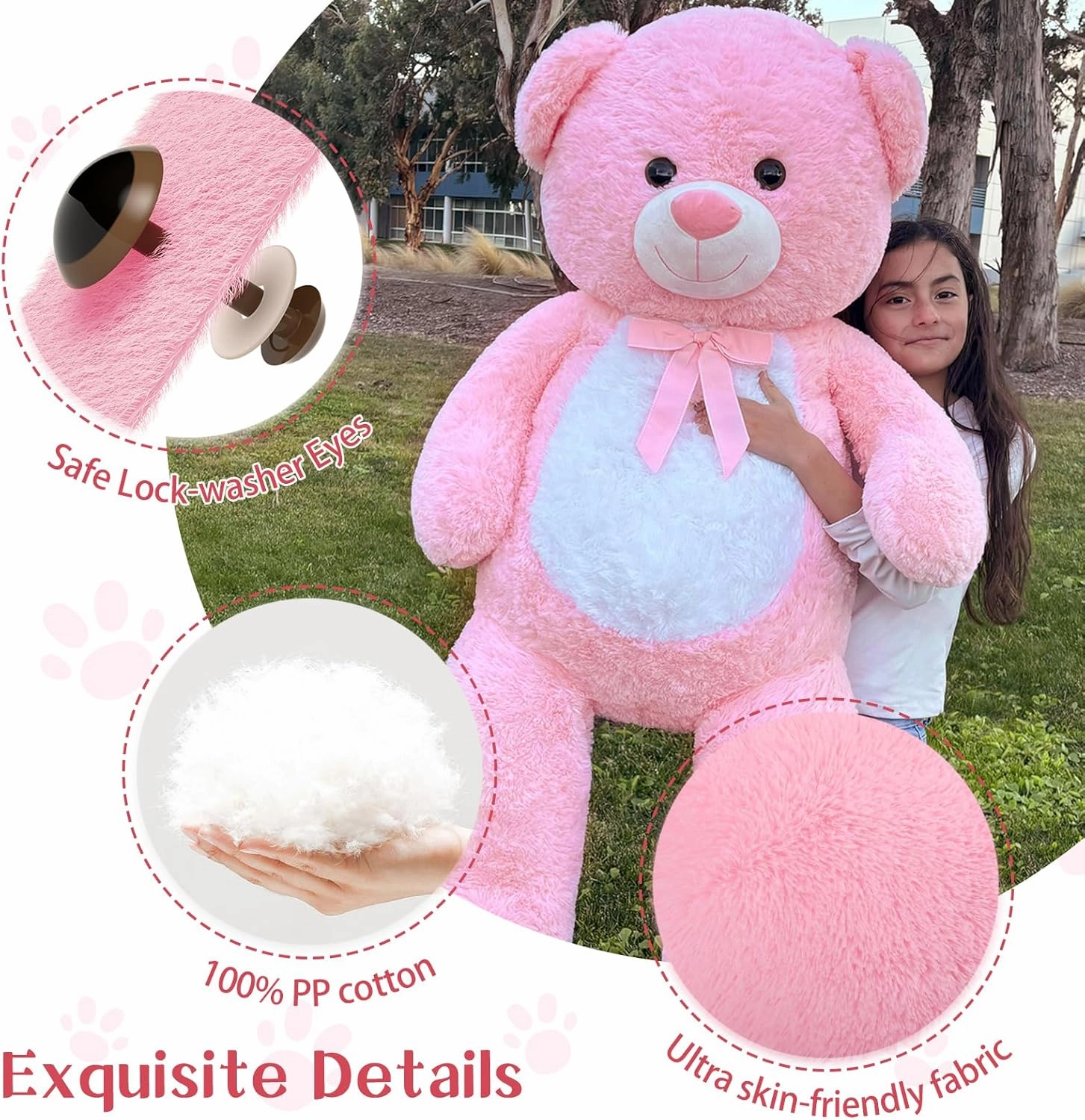 MorisMos Giant Teddy Bear Stuffed Animal 4 Feet,51 in Large Pink Bear for Girlfriend Boyfriend Wife Mom Fiancée Valentine's Gift,Big Bear Plush for Kid Birthday Christmas Baby Shower Decor,Pink