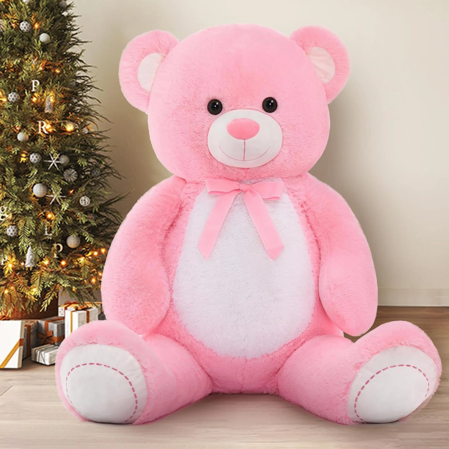 MorisMos Giant Teddy Bear Stuffed Animal 4 Feet,51 in Large Pink Bear for Girlfriend Boyfriend Wife Mom Fiancée Valentine's Gift,Big Bear Plush for Kid Birthday Christmas Baby Shower Decor,Pink