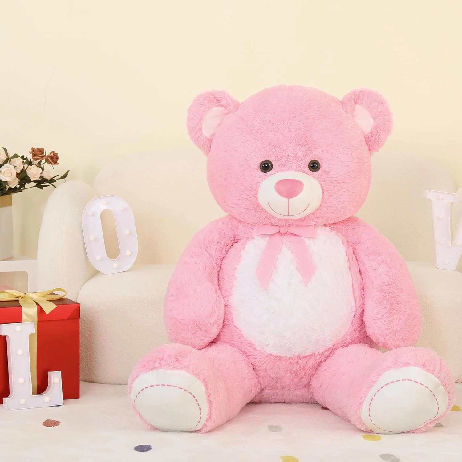 MorisMos Giant Teddy Bear Stuffed Animal 4 Feet,51 in Large Pink Bear for Girlfriend Boyfriend Wife Mom Fiancée Valentine's Gift,Big Bear Plush for Kid Birthday Christmas Baby Shower Decor,Pink