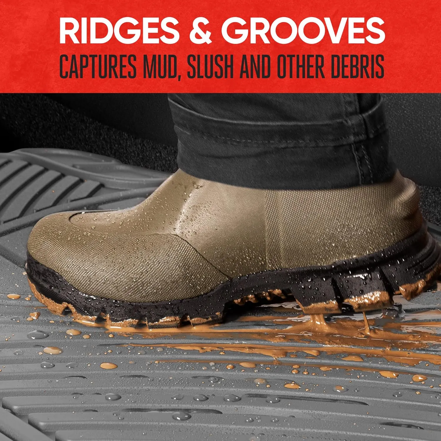 Motor Trend 3-Row Heavy Duty Rubber Floor Mats & Liners for Car SUV Van, Front 2nd & 3rd Row Durable Polymerized Latex Full Interior Protection, Extra-High Ridgeline Design, Gray