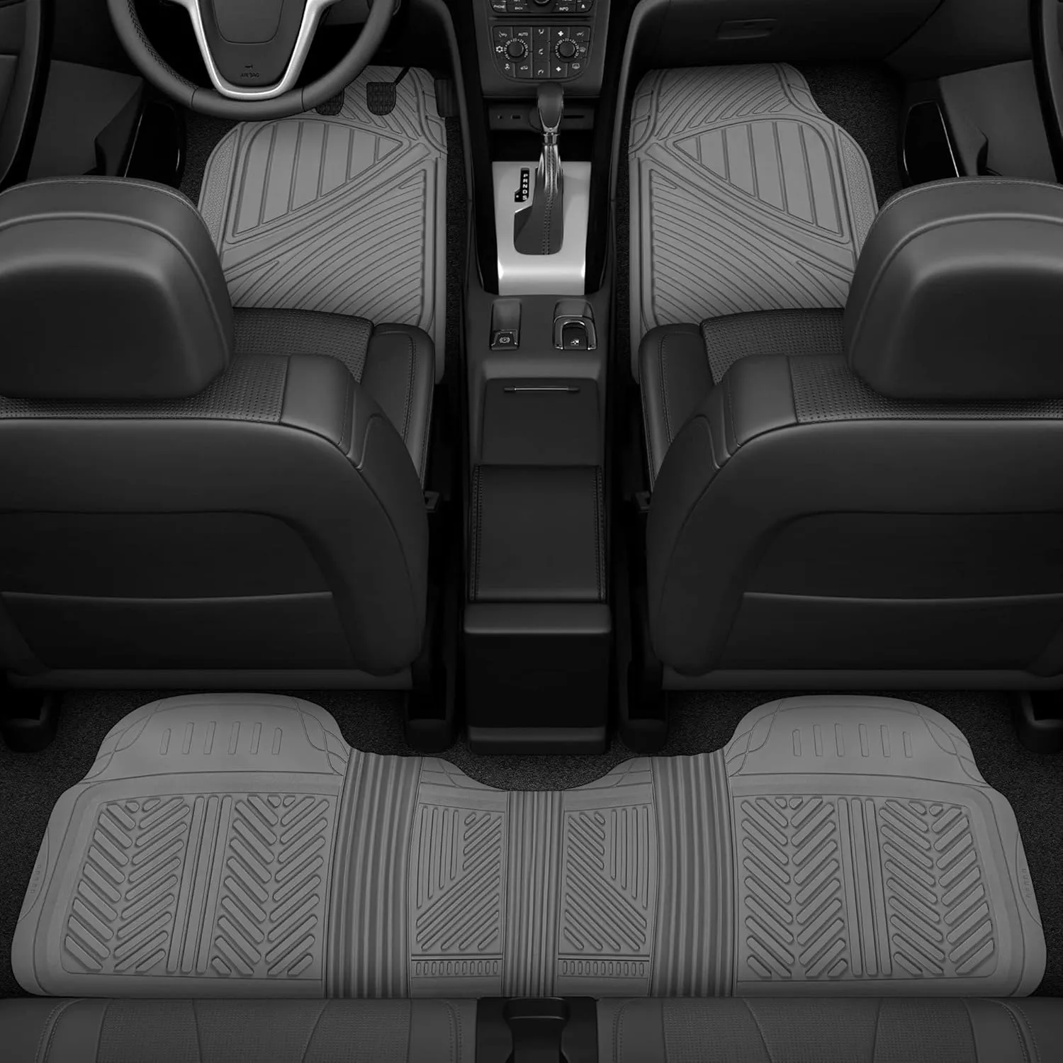 Motor Trend 3-Row Heavy Duty Rubber Floor Mats & Liners for Car SUV Van, Front 2nd & 3rd Row Durable Polymerized Latex Full Interior Protection, Extra-High Ridgeline Design, Gray
