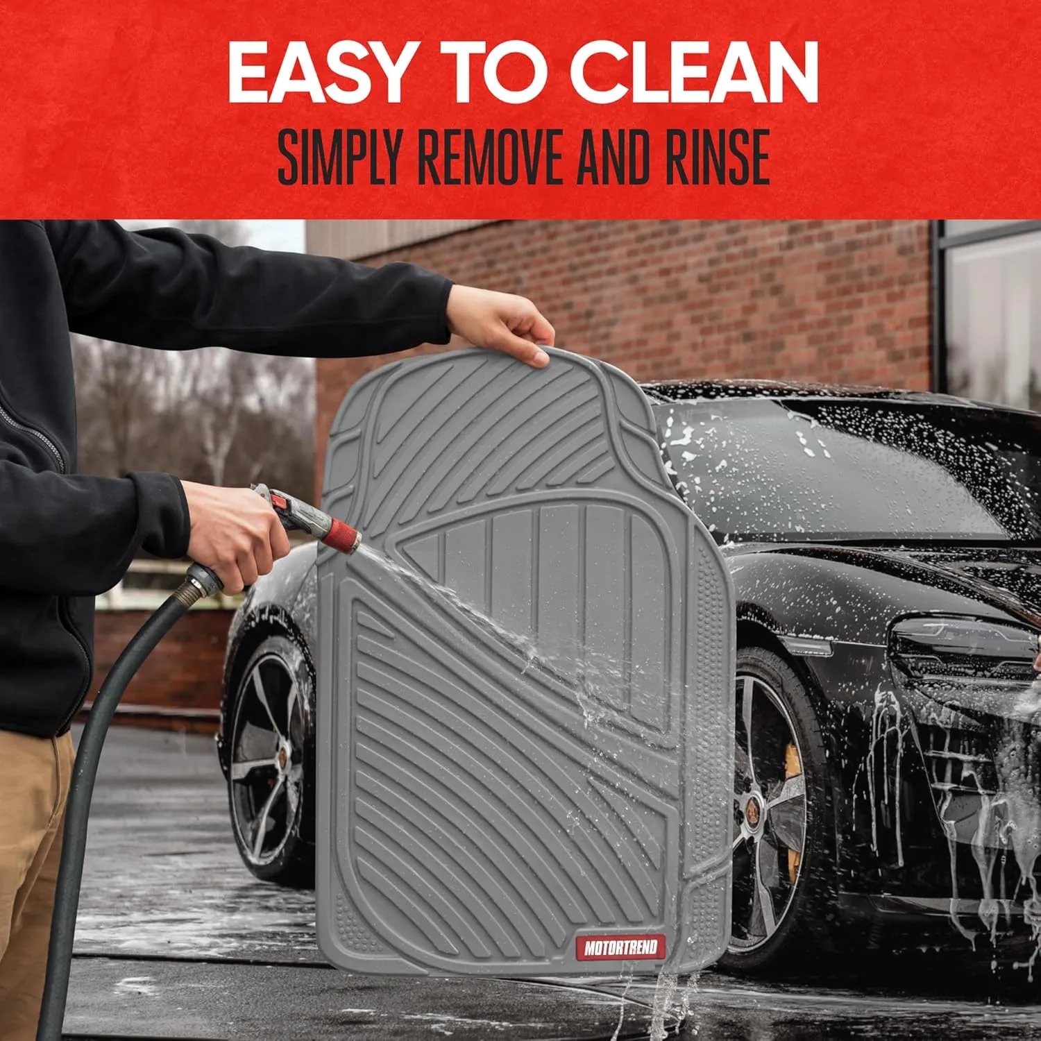 Motor Trend 3-Row Heavy Duty Rubber Floor Mats & Liners for Car SUV Van, Front 2nd & 3rd Row Durable Polymerized Latex Full Interior Protection, Extra-High Ridgeline Design, Gray