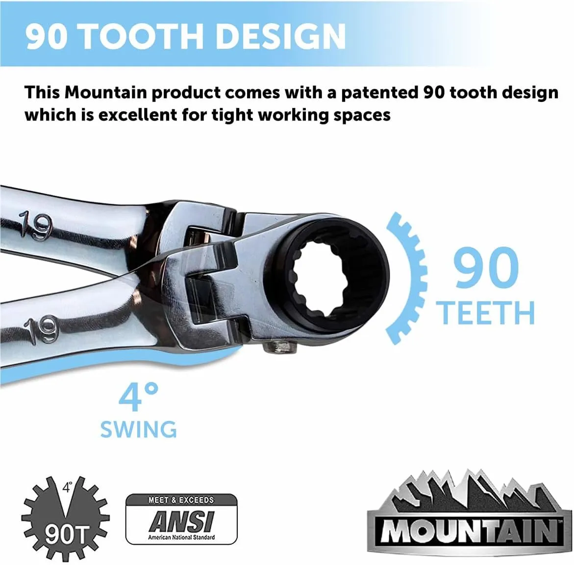 Mountain 5-Piece Metric Double Box Universal Spline Reversible Ratcheting Wrench Set; 8 mm - 18mm, 90 Tooth Design, Long, Flexible; MTNRM6