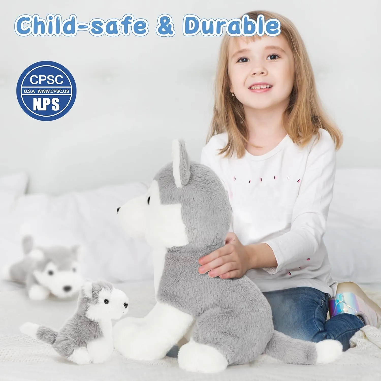 Muiteiur 16inch Dog Stuffed Animal, Soft Plush Husky Zippered Belly Inside with 2 Cute Puppy, Stuffed Animal Gift for Kids Boys Girls