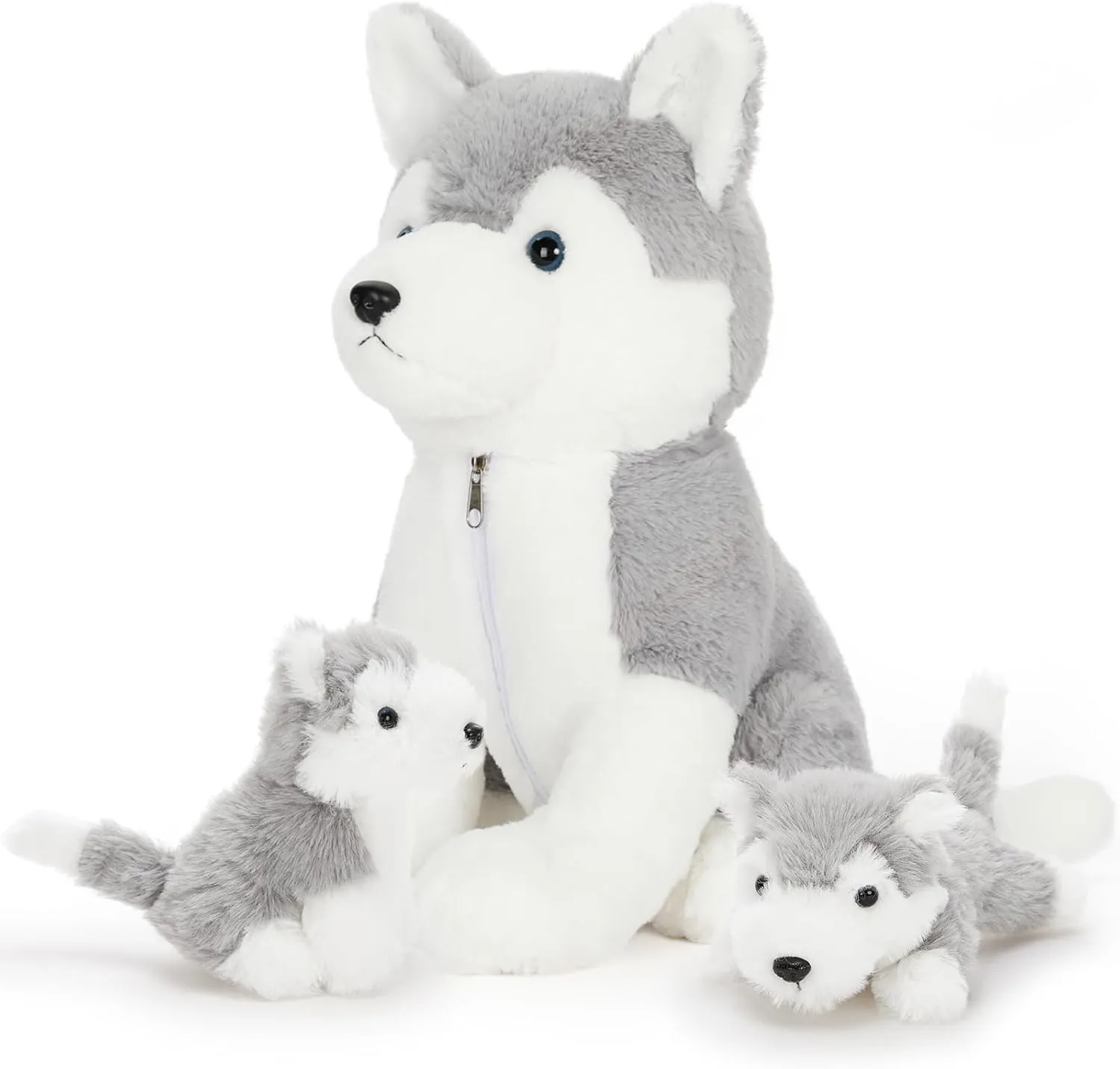 Muiteiur 16inch Dog Stuffed Animal, Soft Plush Husky Zippered Belly Inside with 2 Cute Puppy, Stuffed Animal Gift for Kids Boys Girls