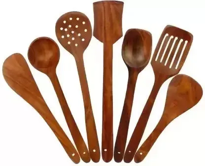 Multispace Teak Wood Cooking Utensil Durable Non-Stick Spoons & Spatulas (7-Piece)