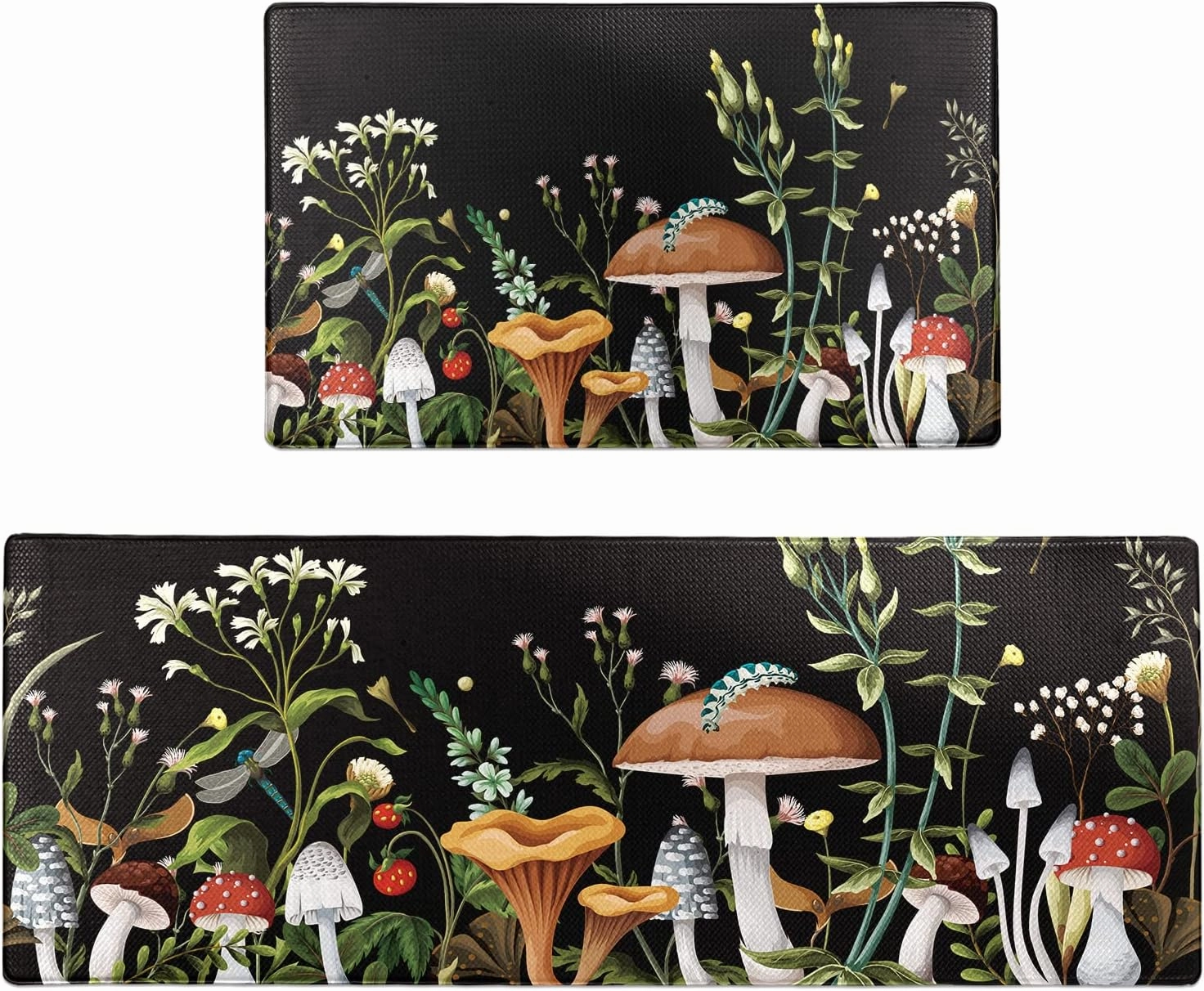 Mushroom Kitchen Rugs and Mats Green Mushroom Kitchen Decor Anti Fatigue Kitchen Floor Mat Set of 2 Non-Skid Washable Kitchen Runner Rug for Kitchen Sink Laundry