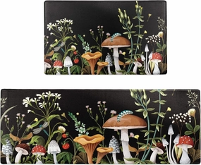 Mushroom Kitchen Rugs and Mats Green Mushroom Kitchen Decor Anti Fatigue Kitchen Floor Mat Set of 2 Non-Skid Washable Kitchen Runner Rug for Kitchen Sink Laundry
