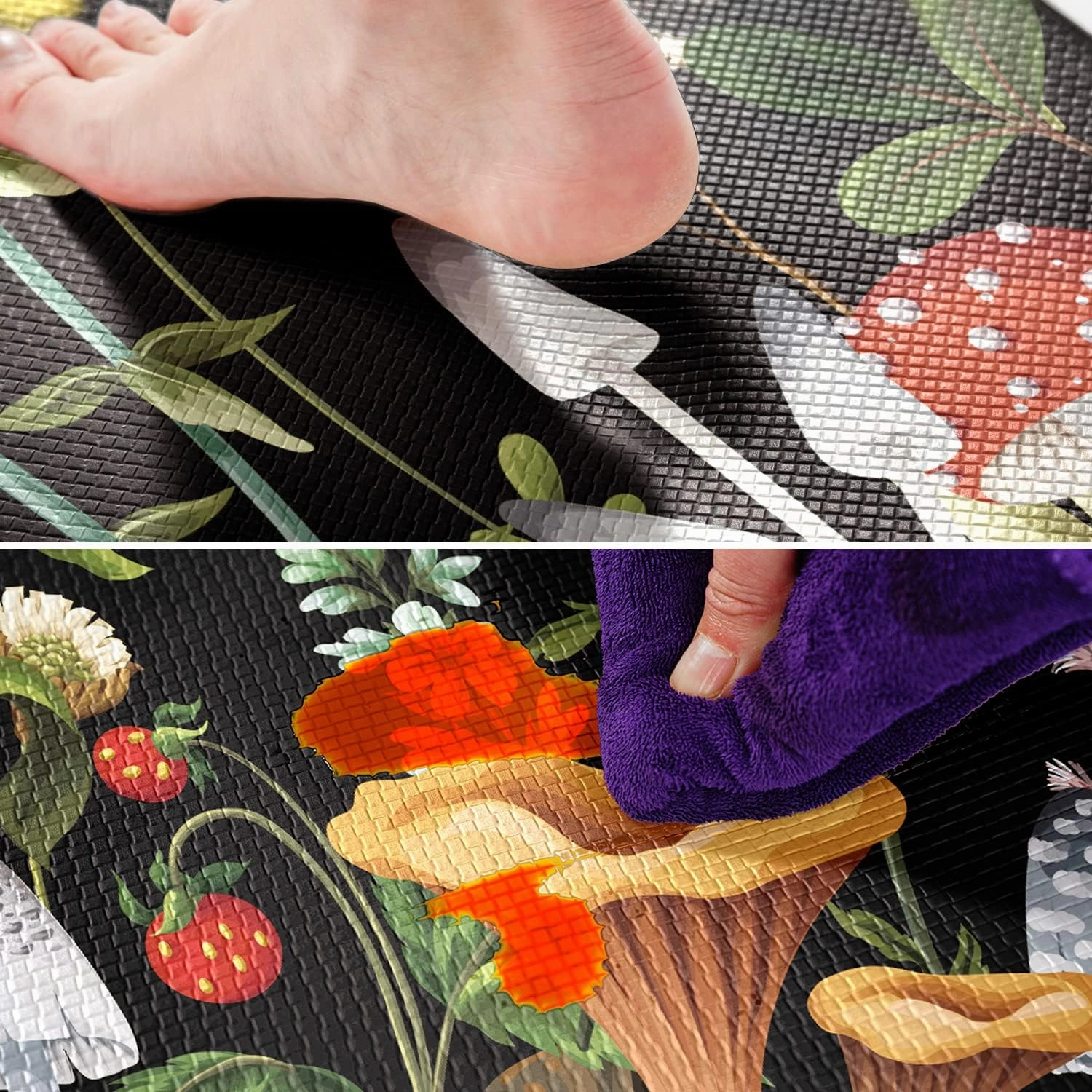 Mushroom Kitchen Rugs and Mats Green Mushroom Kitchen Decor Anti Fatigue Kitchen Floor Mat Set of 2 Non-Skid Washable Kitchen Runner Rug for Kitchen Sink Laundry