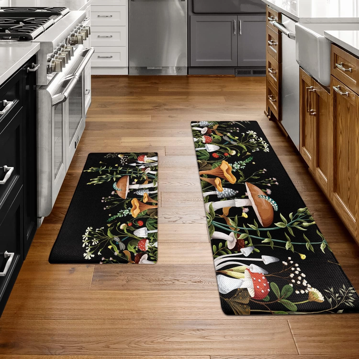 Mushroom Kitchen Rugs and Mats Green Mushroom Kitchen Decor Anti Fatigue Kitchen Floor Mat Set of 2 Non-Skid Washable Kitchen Runner Rug for Kitchen Sink Laundry