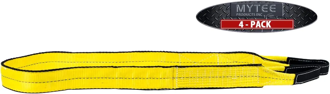 Mytee Products 4 Pack 2" x6' Web Lifting Sling - 6400 LBS WLL Vertical Lift Straps Twisted Eyelets 2-Ply - Choker (5000# WLL) & Basket (12,800# WLL)