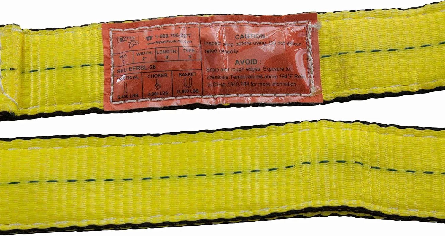 Mytee Products 4 Pack 2" x6' Web Lifting Sling - 6400 LBS WLL Vertical Lift Straps Twisted Eyelets 2-Ply - Choker (5000# WLL) & Basket (12,800# WLL)