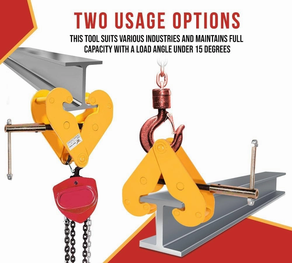 Mytee Products 2 Pack Adjustable Beam Clamp Yellow, 3 Ton / 6613 LB Working Load Limit with Manual Screw Rod, I-Beam Lifting Clamp For Industrial, Home-garage Lifting, Rigging, and Other Operations