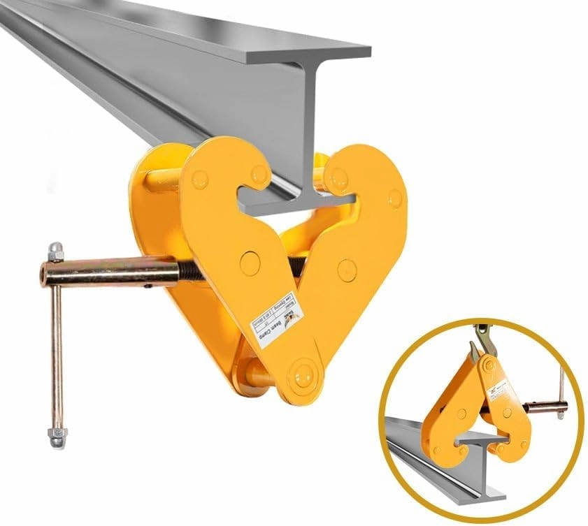 Mytee Products 2 Pack Adjustable Beam Clamp Yellow, 5 Ton / 11023 LB Working Load Limit with Manual Screw Rod, I-Beam Lifting Clamp For Industrial, Home-garage Lifting, Rigging, and Other Operations