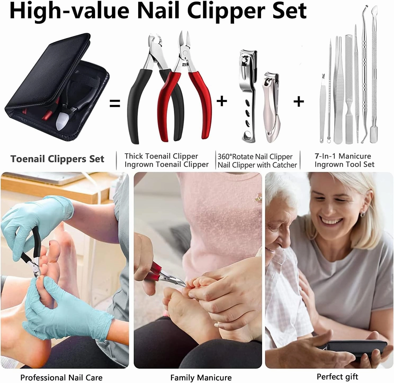 Nail Clippers Set Toe Nail Clippers Set, Finger Nail Clippers with Toenail Tool Set for Thick Nails,11 Pack Nail Kit for Seniors Man and Women