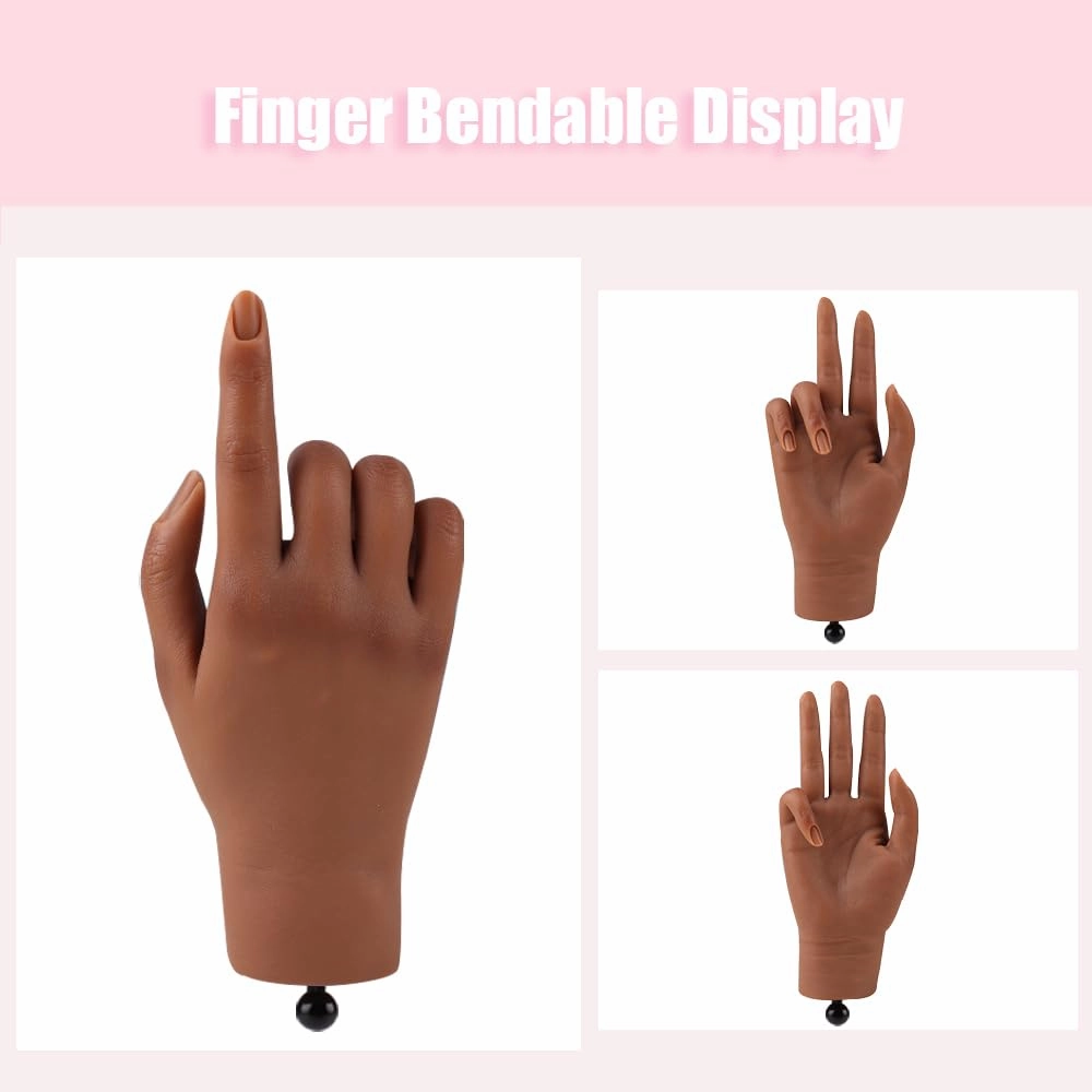 Nail Pratice Training Hand for Acrylic Nails with Stand Bracket,Soft Silicone Maniquin Hand, Flexible Bendable Nail Practice Fake Hand for Nails Art Practice Tool