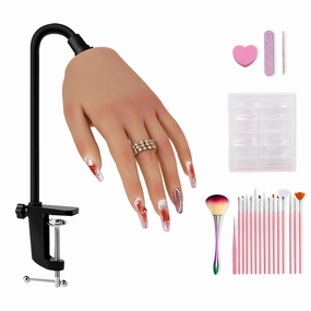 Nail Pratice Training Hand for Acrylic Nails with Stand Bracket,Soft Silicone Maniquin Hand, Flexible Bendable Nail Practice Fake Hand for Nails Art Practice Tool
