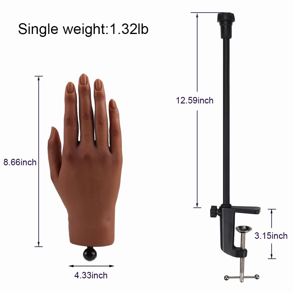 Nail Pratice Training Hand for Acrylic Nails with Stand Bracket,Soft Silicone Maniquin Hand, Flexible Bendable Nail Practice Fake Hand for Nails Art Practice Tool
