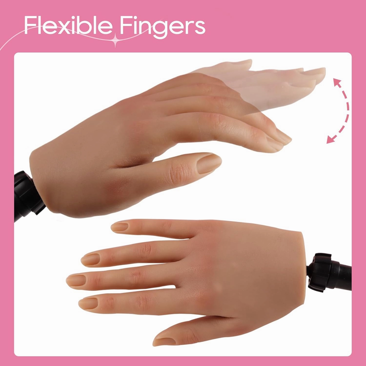 Nail Pratice Training Hand for Acrylic Nails with Stand Bracket,Soft Silicone Maniquin Hand, Flexible Bendable Nail Practice Fake Hand for Nails Art Practice Tool