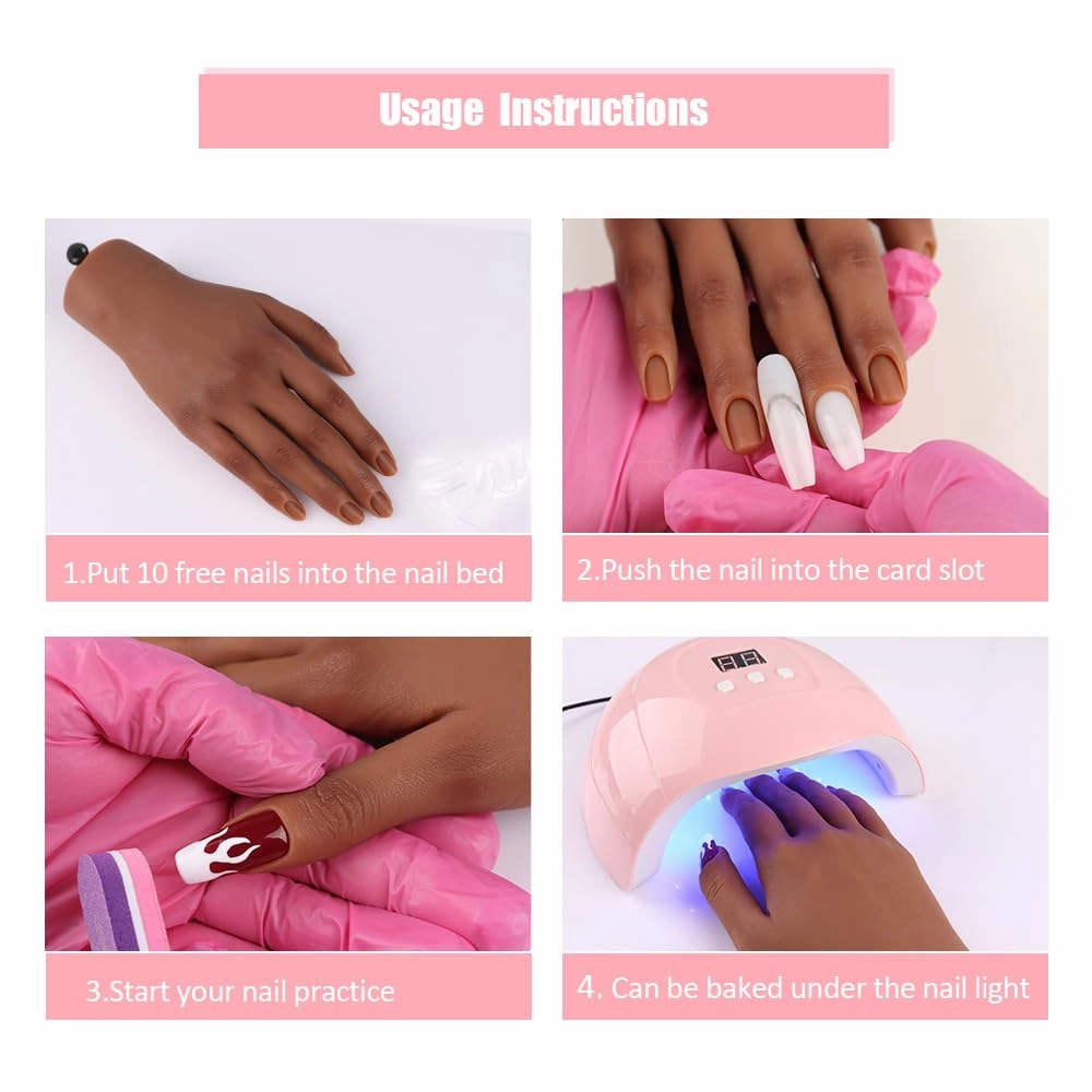 Nail Pratice Training Hand for Acrylic Nails with Stand Bracket,Soft Silicone Maniquin Hand, Flexible Bendable Nail Practice Fake Hand for Nails Art Practice Tool
