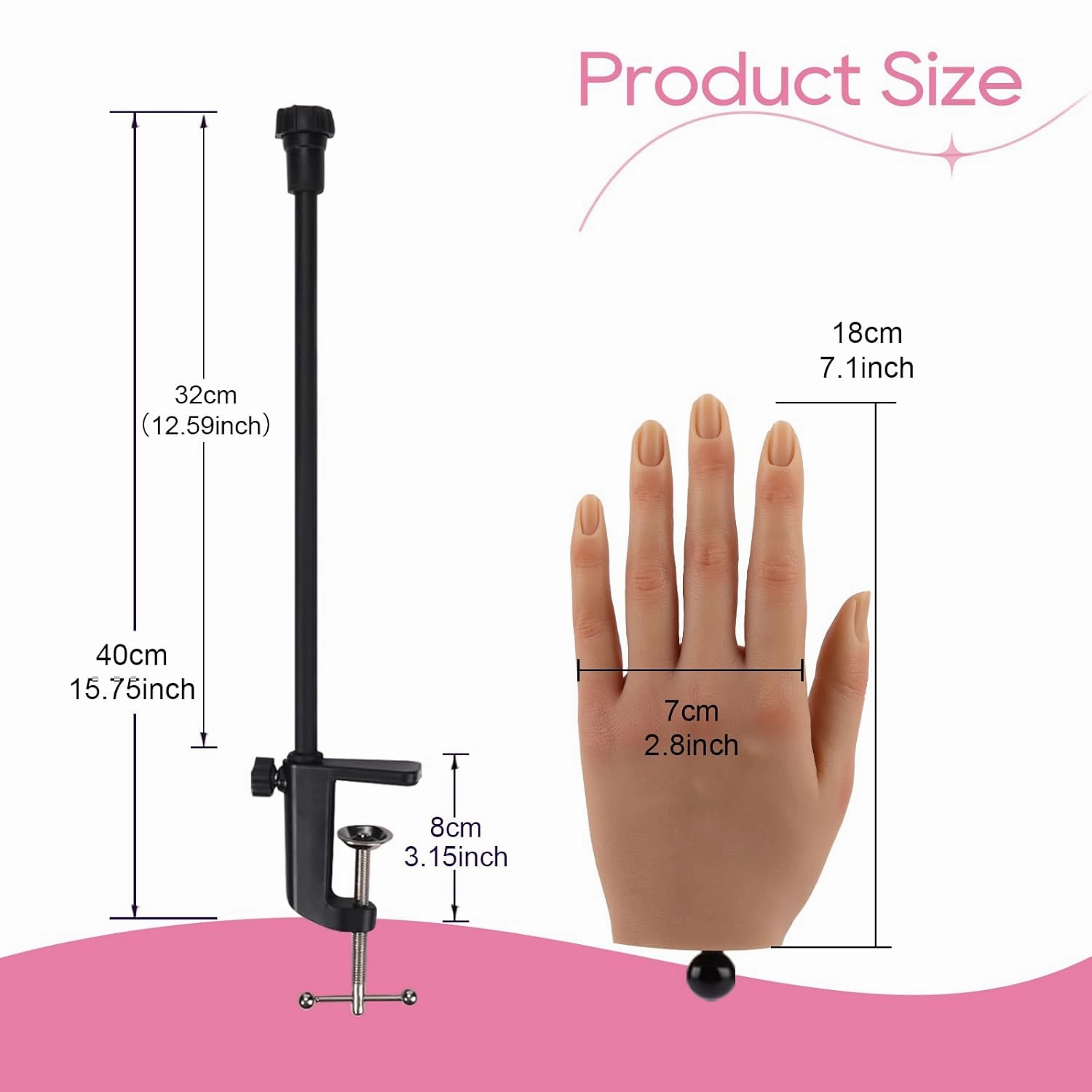 Nail Pratice Training Hand for Acrylic Nails with Stand Bracket,Soft Silicone Maniquin Hand, Flexible Bendable Nail Practice Fake Hand for Nails Art Practice Tool