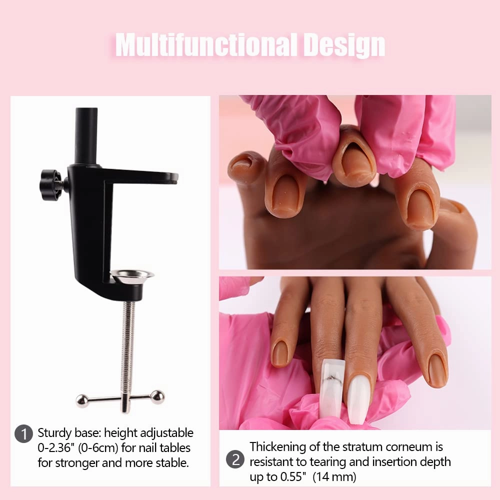 Nail Pratice Training Hand for Acrylic Nails with Stand Bracket,Soft Silicone Maniquin Hand, Flexible Bendable Nail Practice Fake Hand for Nails Art Practice Tool