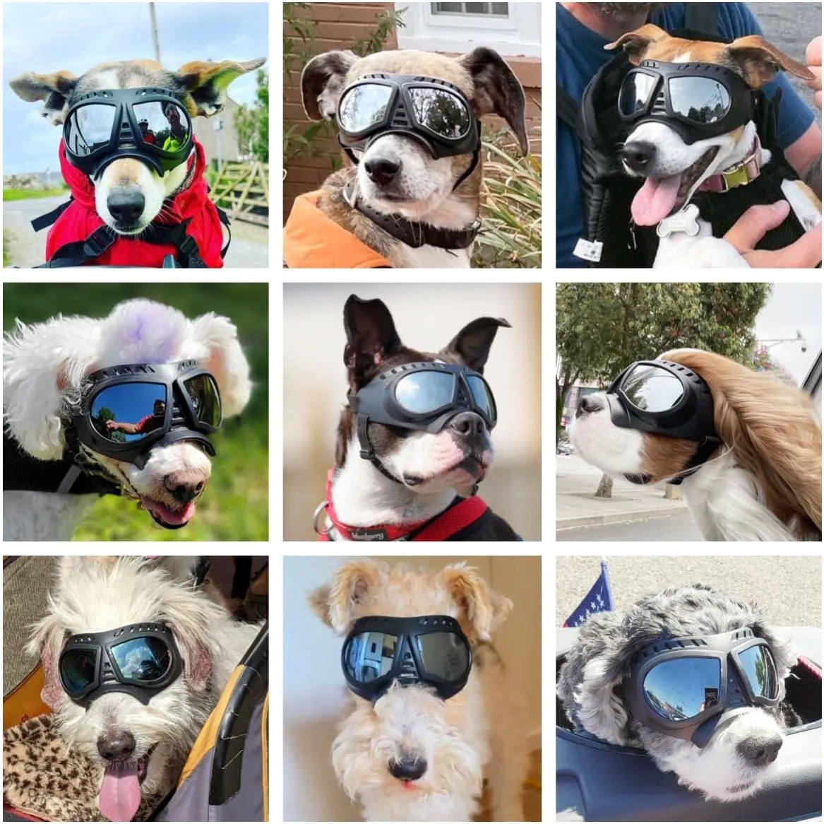 NAMSAN Dog Goggles Small Breed, UV-Protection Doggie Sunglasses for Small to Medium Dogs, Soft Doggy Eye Protection, Anti-Fog Anti-Dust Windproof Snowproof, Adjustable Straps, Lens Silver