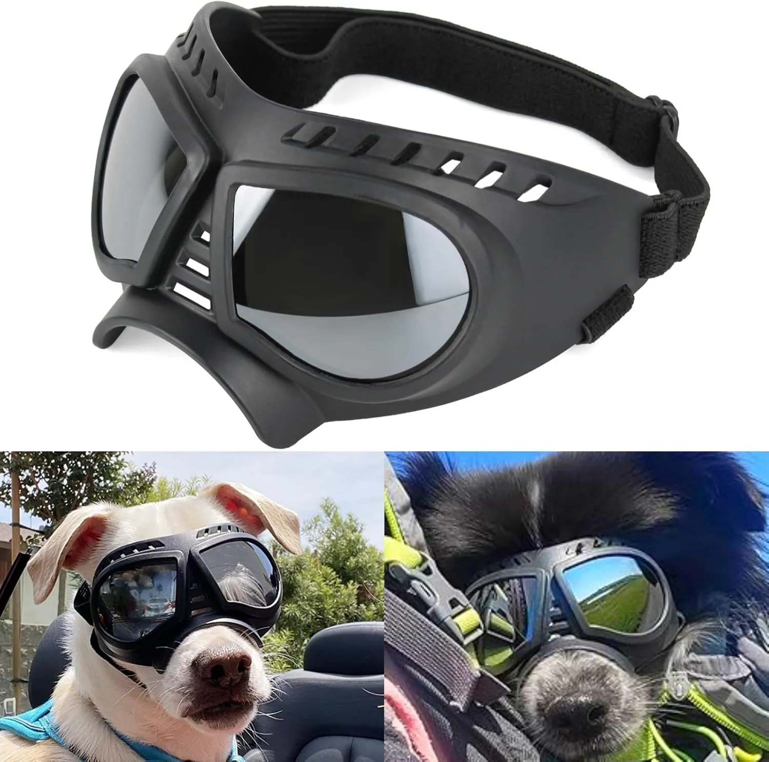 NAMSAN Dog Goggles Small Breed, UV-Protection Doggie Sunglasses for Small to Medium Dogs, Soft Doggy Eye Protection, Anti-Fog Anti-Dust Windproof Snowproof, Adjustable Straps, Lens Silver