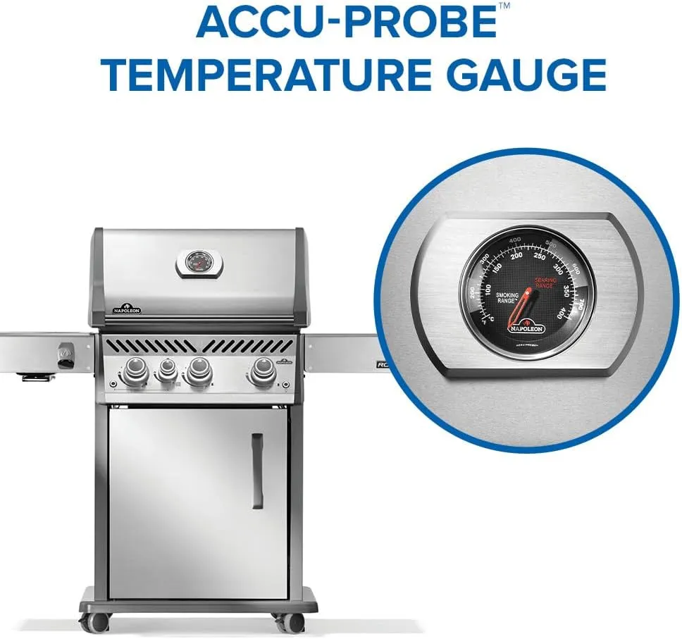 Napoleon Rogue PRO 425 Propane Gas Grill with Infrared Side Burner, Stainless Steel, Durable 4-Burner BBQ