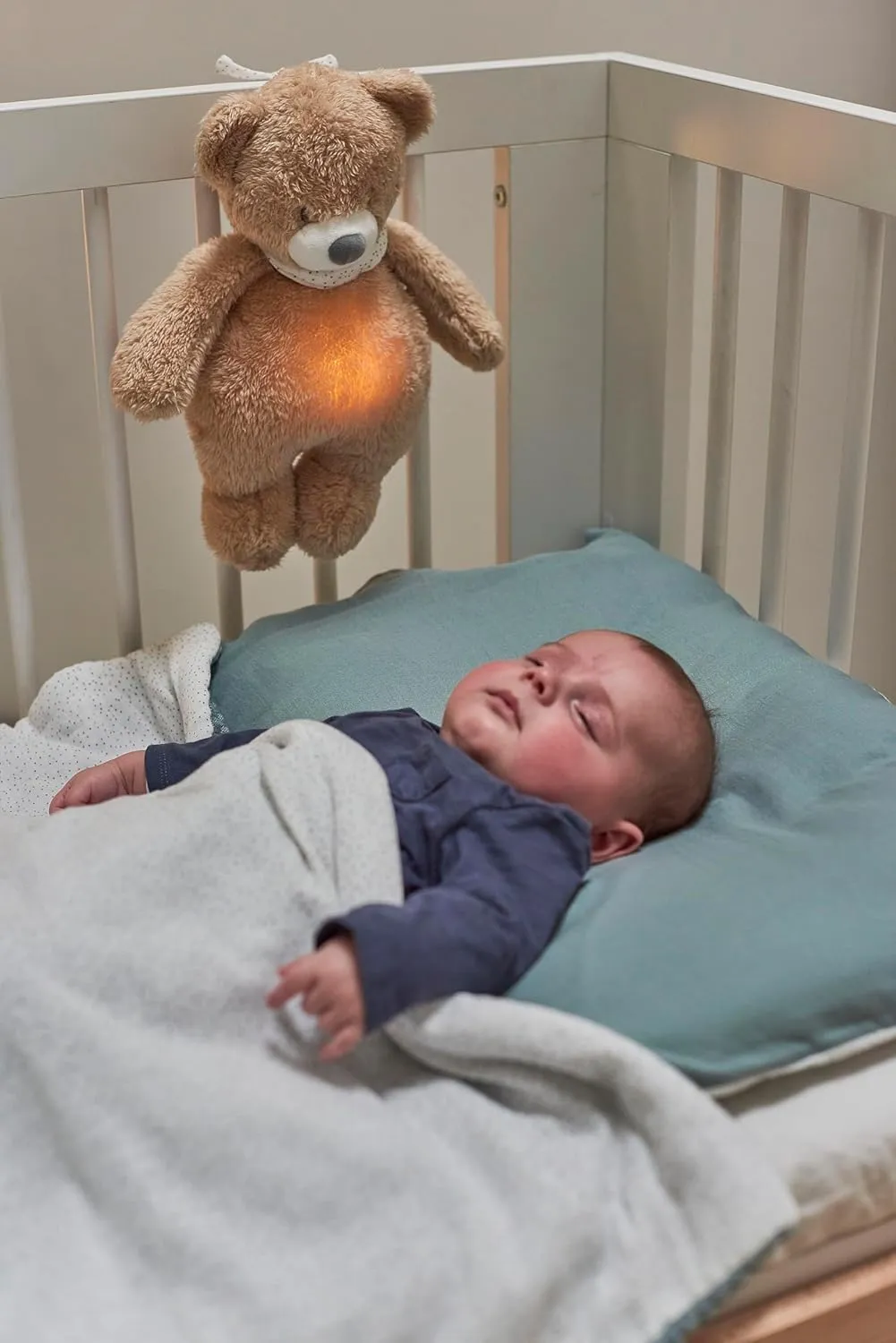 Nattou Teddy Bear with Night Light, Sleepy, 7 Natural Colours, Built-in Music Box, USB Battery, 19.3 x 11 x 30 .5 cm, Vegan, Plush/Polyester, Light Brown