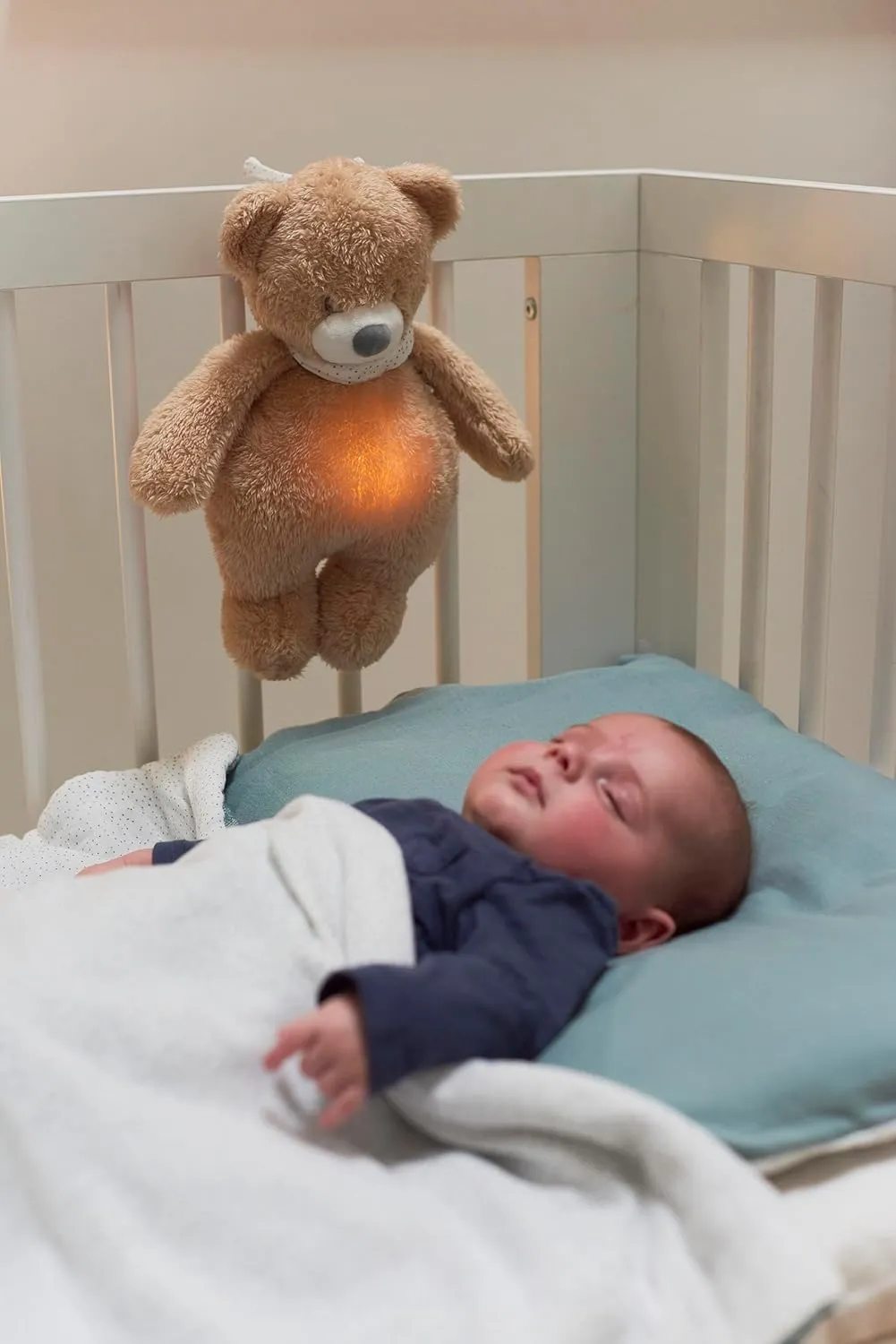 Nattou Teddy Bear with Night Light, Sleepy, 7 Natural Colours, Built-in Music Box, USB Battery, 19.3 x 11 x 30 .5 cm, Vegan, Plush/Polyester, Light Brown