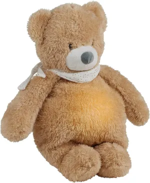 Nattou Teddy Bear with Night Light, Sleepy, 7 Natural Colours, Built-in Music Box, USB Battery, 19.3 x 11 x 30 .5 cm, Vegan, Plush/Polyester, Light Brown