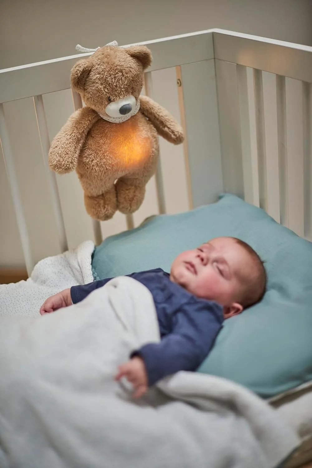 Nattou Teddy Bear with Night Light, Sleepy, 7 Natural Colours, Built-in Music Box, USB Battery, 19.3 x 11 x 30 .5 cm, Vegan, Plush/Polyester, Light Brown