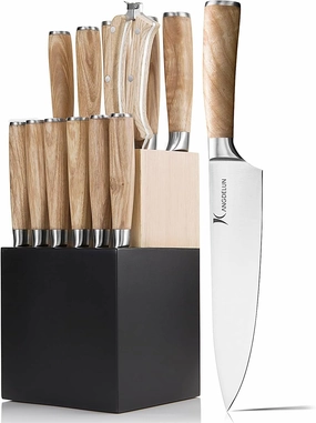 Natura Series 14 PCS Knife Block Set, Ultra Sharp High Carbon Stainless Steel with Wooden Handle