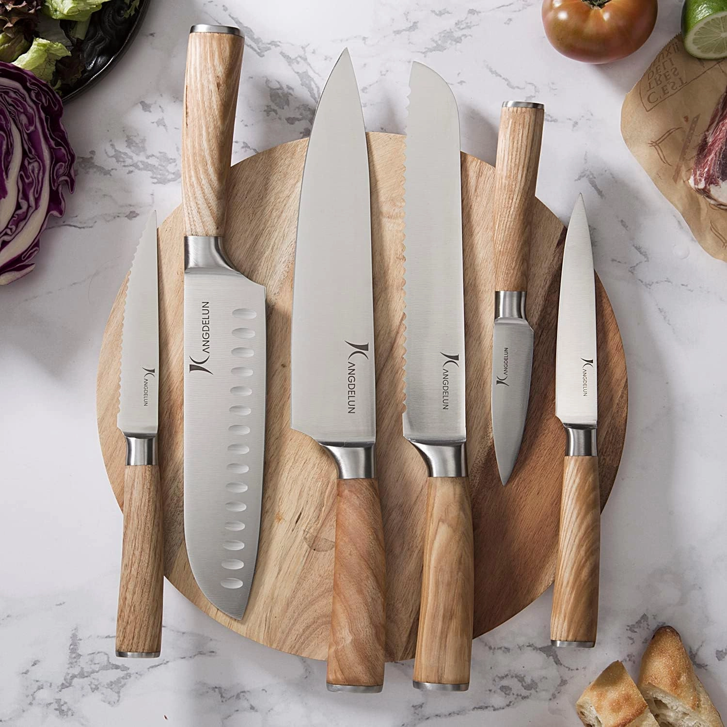 Natura Series 14 PCS Knife Block Set, Ultra Sharp High Carbon Stainless Steel with Wooden Handle