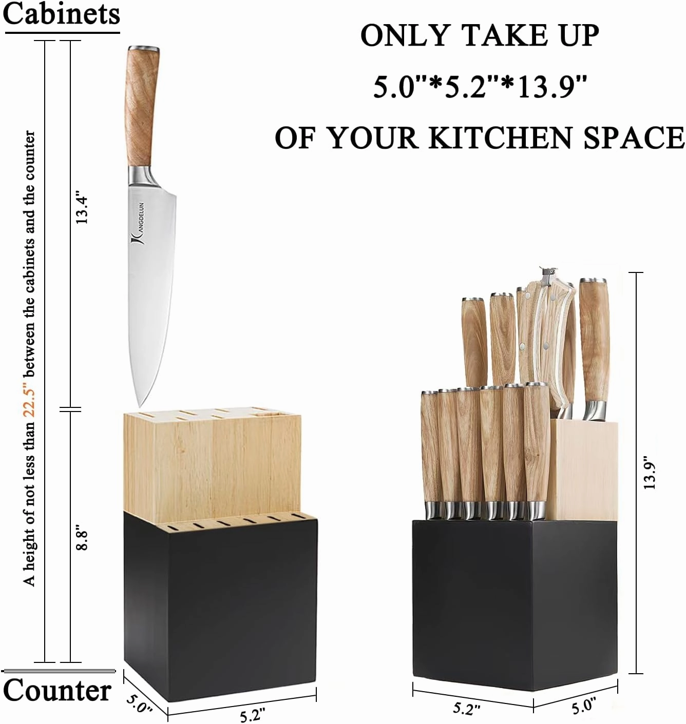 Natura Series 14 PCS Knife Block Set, Ultra Sharp High Carbon Stainless Steel with Wooden Handle