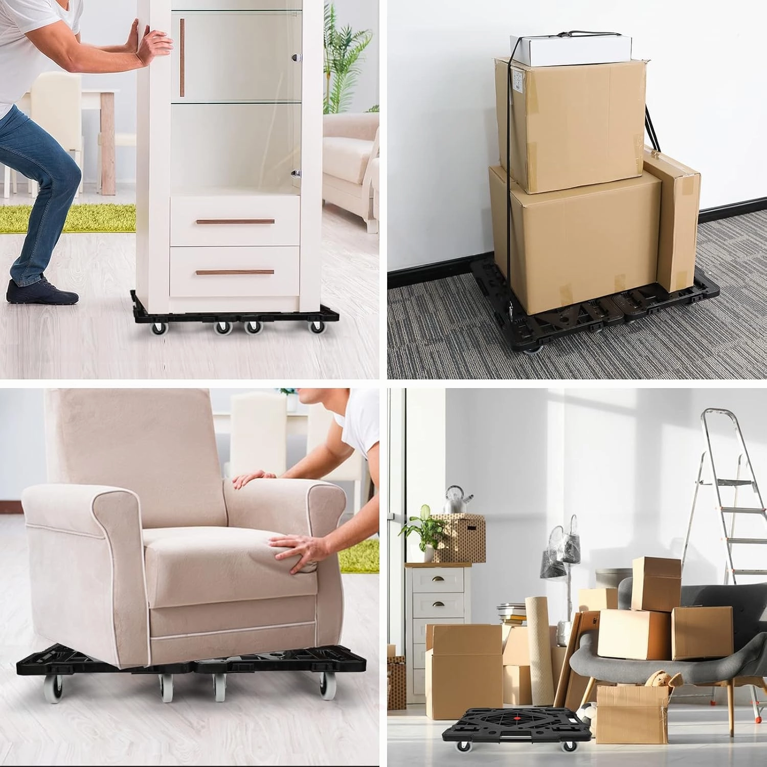 Nellyke Furniture Movers with Wheels, 2 Pack Large Furniture Dolly, 880 Lbs Capacity with 120in Rope, Connectable and Portable Dollies for Heavy Appliance, Black