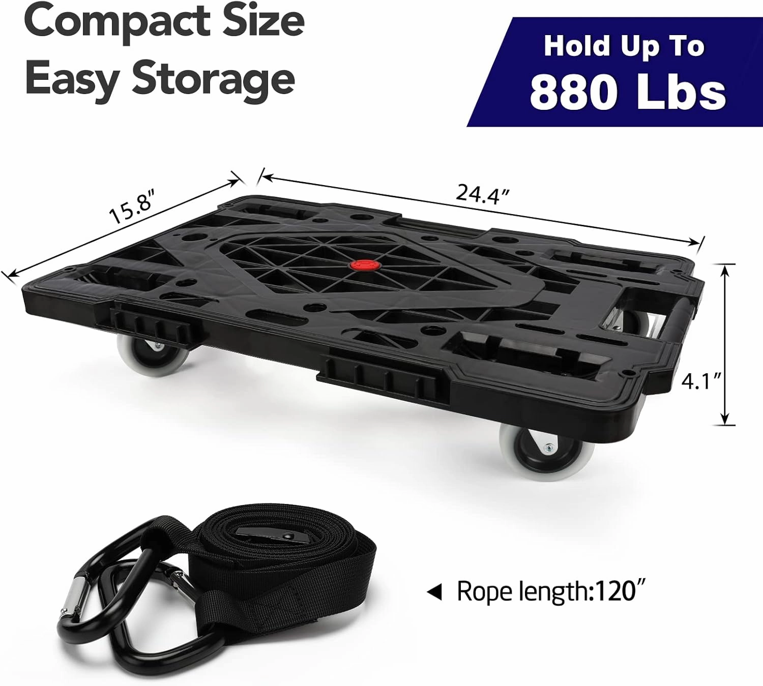 Nellyke Furniture Movers with Wheels, 2 Pack Large Furniture Dolly, 880 Lbs Capacity with 120in Rope, Connectable and Portable Dollies for Heavy Appliance, Black