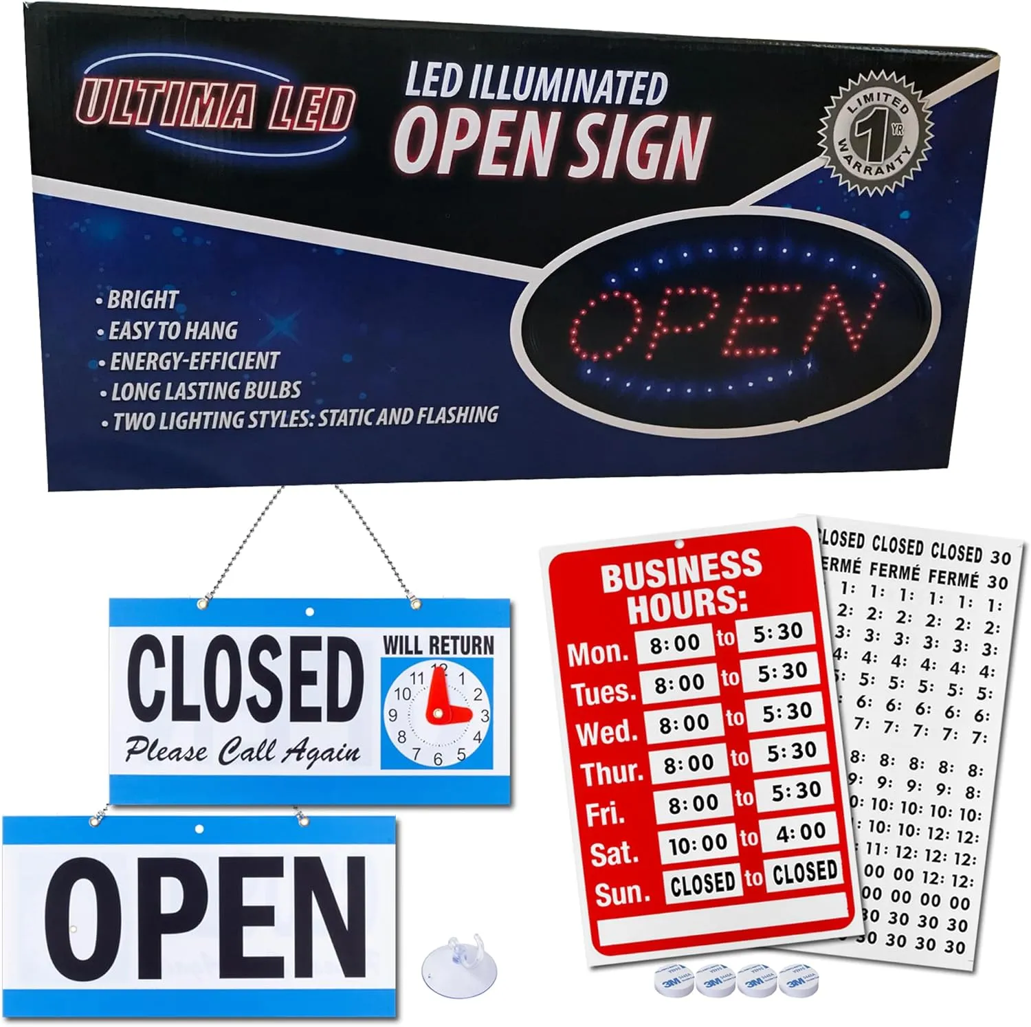 Neon Open Sign for Business: Oval LED Sign with Flashing Mode for Stores - Includes Business Hours and Open & Closed Signs