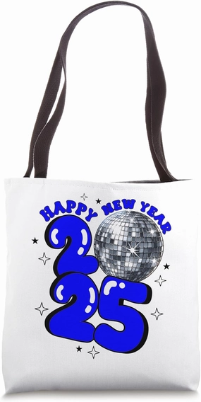 New Year 2025 Disco Ball Party NYE New Year Eve Retro Blue Tote Bag