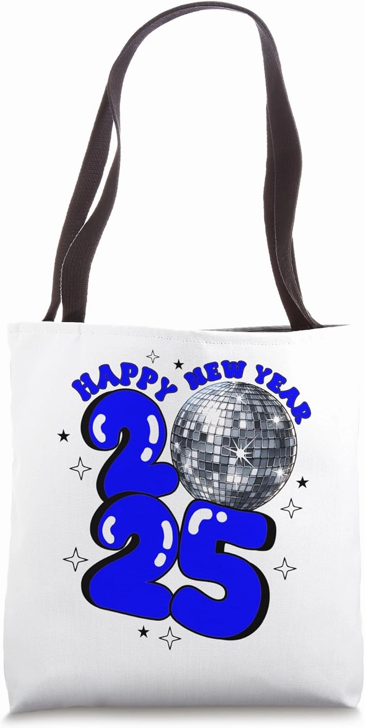 New Year 2025 Disco Ball Party NYE New Year Eve Retro Blue Tote Bag