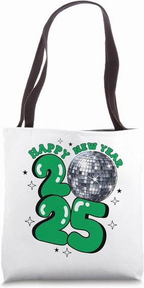New Year 2025 Disco Ball Party NYE New Year Eve Retro Green Tote Bag