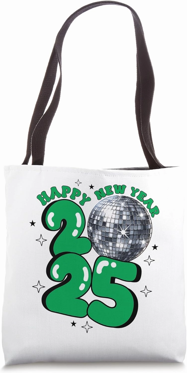 New Year 2025 Disco Ball Party NYE New Year Eve Retro Green Tote Bag