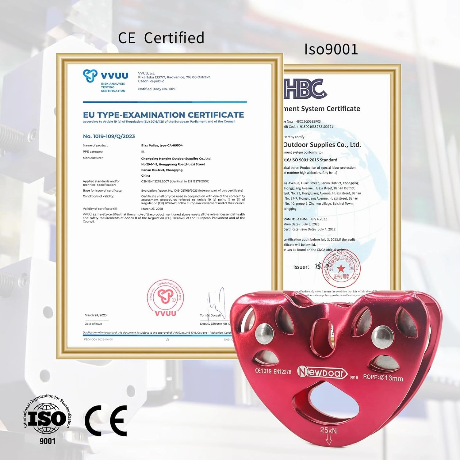 NewDoar CE Certified 25/28KN Tandem Double Speed Pulley/Trolley for Climbing, Rescue Lifting