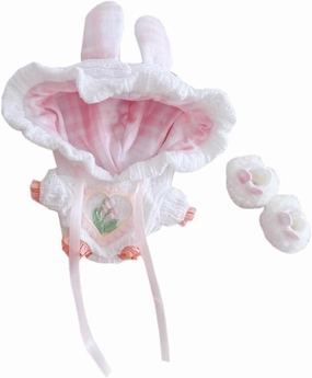 niannyyhouse 10cm-15cm Plush Doll Clothes Bunny Ears Onesie Shoes 17cm Doll Dress Up (Pink)