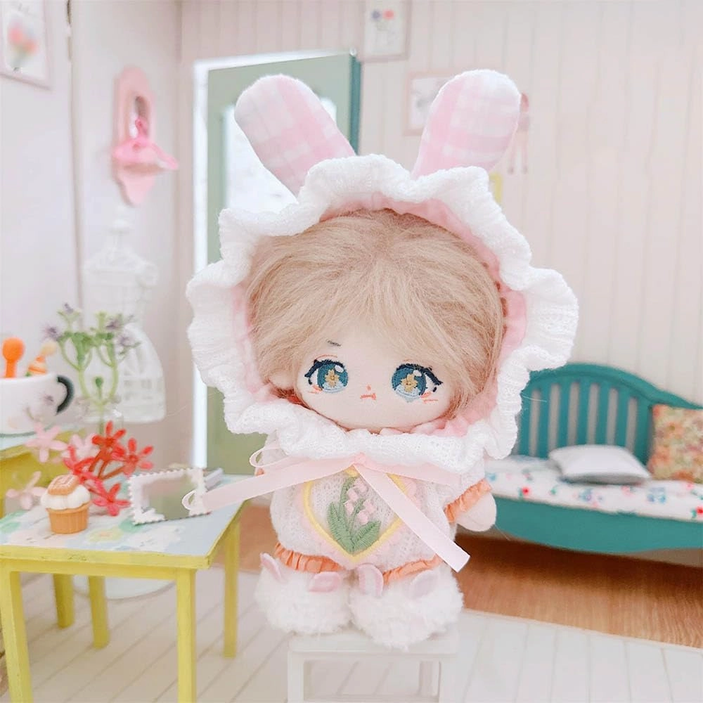niannyyhouse 10cm-15cm Plush Doll Clothes Bunny Ears Onesie Shoes 17cm Doll Dress Up (Pink)