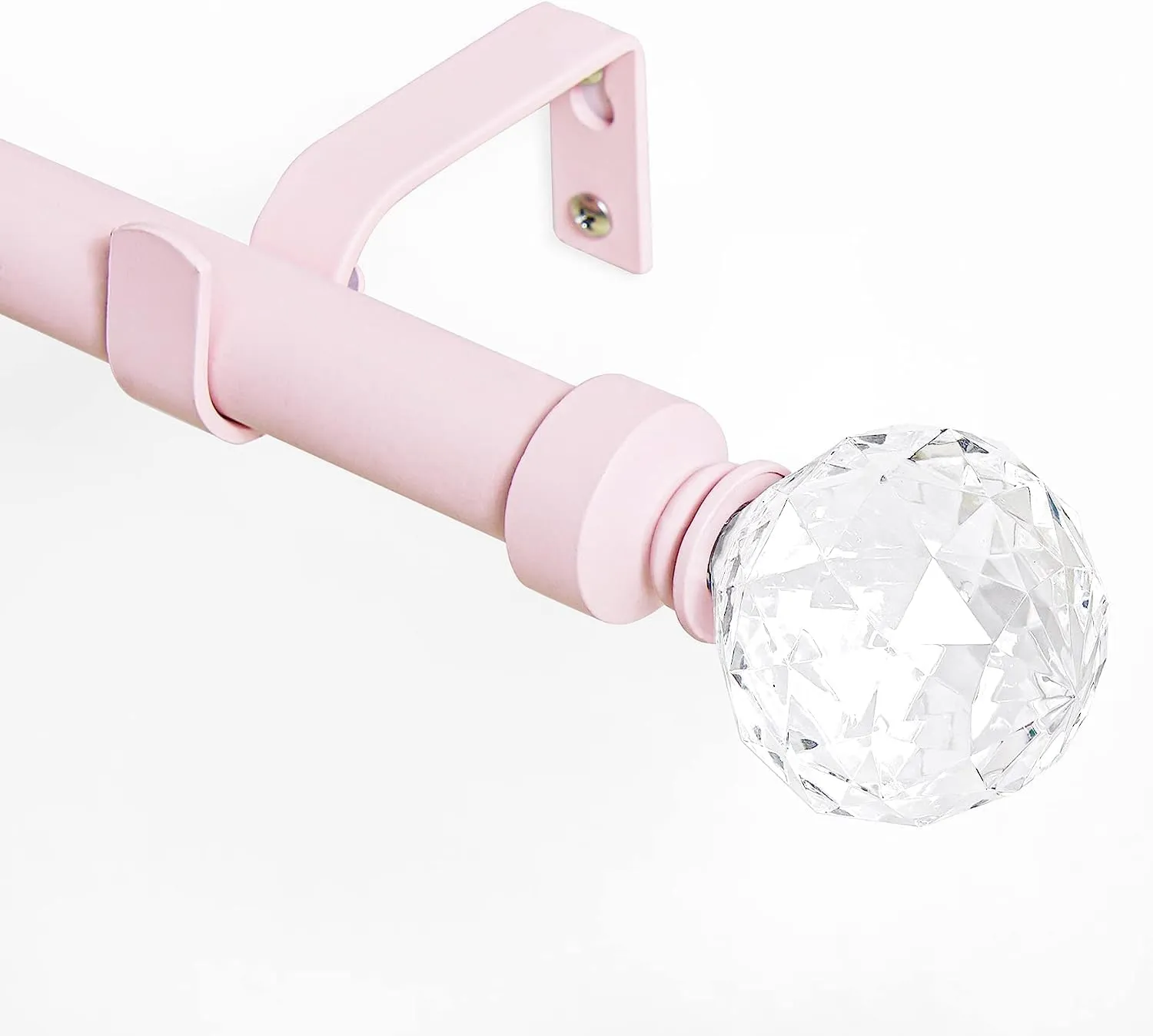 NICETOWN Pink Adjustable Metal Curtain Rod 1 inches Diameter Faceted Ball Finials Design Decorative Drapery Rod for Kitchen French Door Closet Cupboard Cafe Loft RV Girls Curtains, 28-48" Length