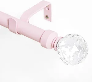 NICETOWN Pink Adjustable Metal Curtain Rod 1 inches Diameter Faceted Ball Finials Design Decorative Drapery Rod for Kitchen French Door Closet Cupboard Cafe Loft RV Girls Curtains, 28-48" Length
