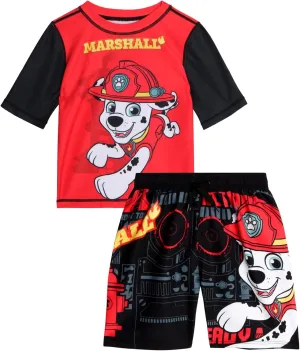 Nickelodeon Boys Rash Guard Set - 2 Piece Paw Patrol Chase Marshall Rubble TMNT UPF 50  Swim Shirt & Boys Swim Trunks